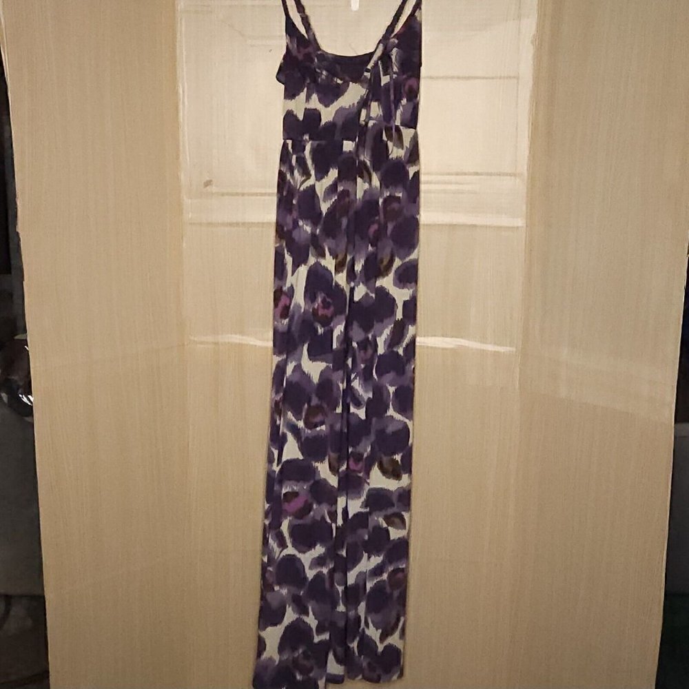 Elle Womens Purple Flowy Watercolor Strappy Maxi Dress XS - Picture 2 of 8